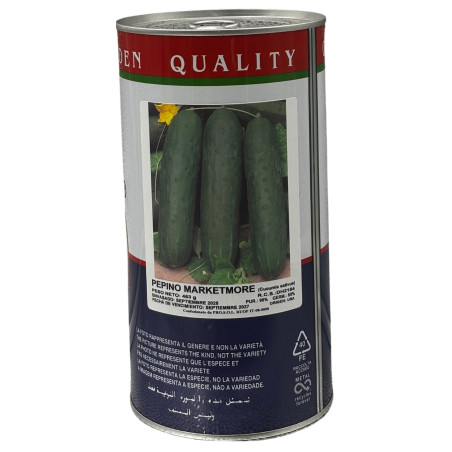 Pepino marketmore largo, recto y de color verde oscuro, ideal para sembrar nuestras semillas de calidad premium.